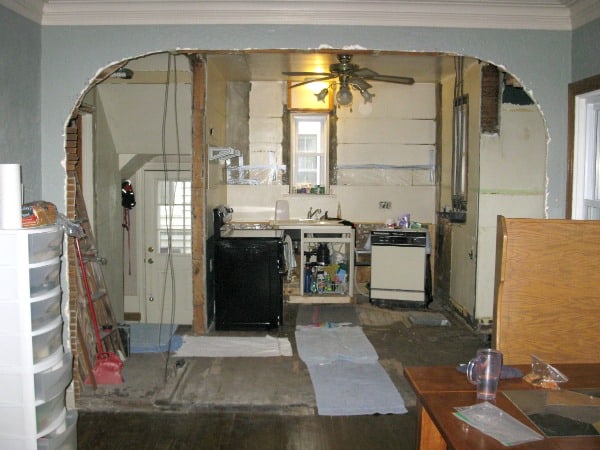 Wall removed to create an open concept kitchen