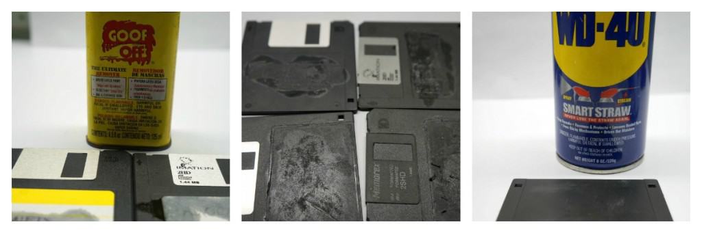 Removing labels from floppy disks