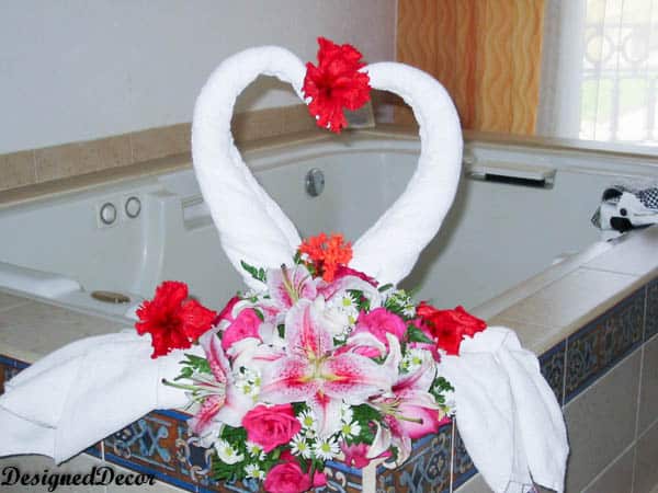 Wedding- Flowers and a Swan Towel