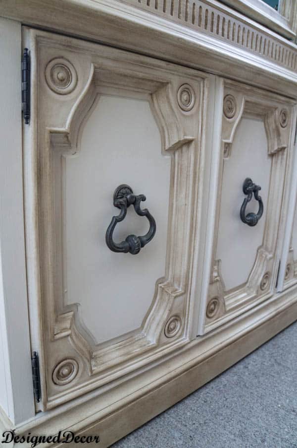 hardware details on a repainted china hutch