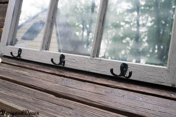 6 pane Window repurposed into a coat rack