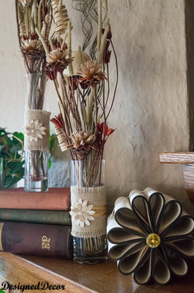 decorating the mantel with a repurposed book flower-11