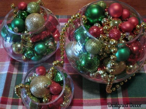 Christmas Table Decoration using glass bowls