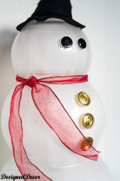 Glass Bowl Snowman with button eyes