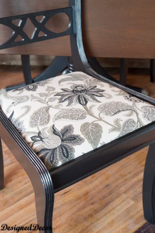 Re-covered chair with cream and black paisley fabric
