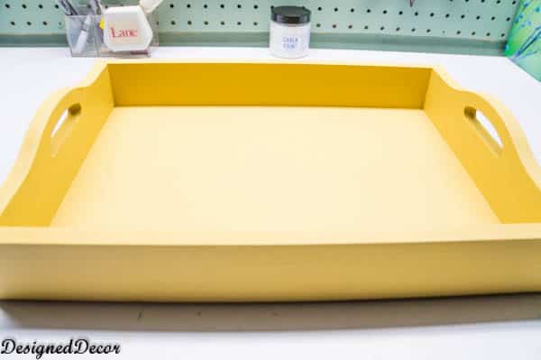 painting a serving tray- with homemade chalk-like paint