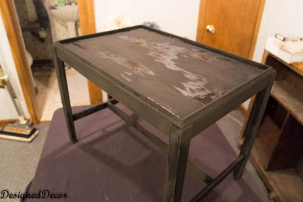 using milk paint on a serving tray table