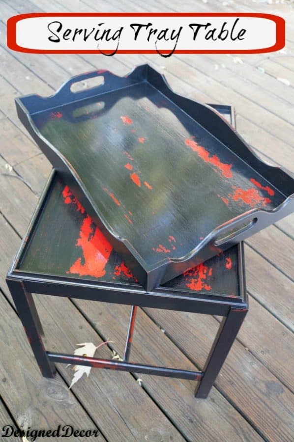 Distressed black painted serving tray table