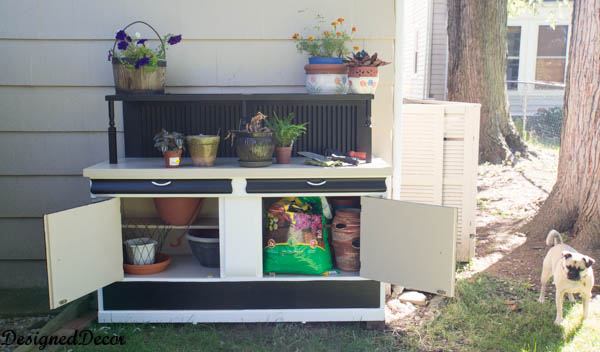 Repurposed Potting Bench-potting storage