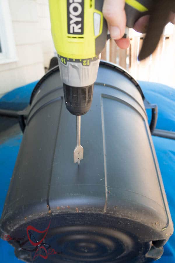 drill hole near bottom of Rain Barrel ~ 