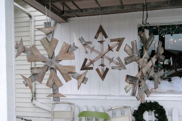 DIY Hanging Pallet Snowflakes