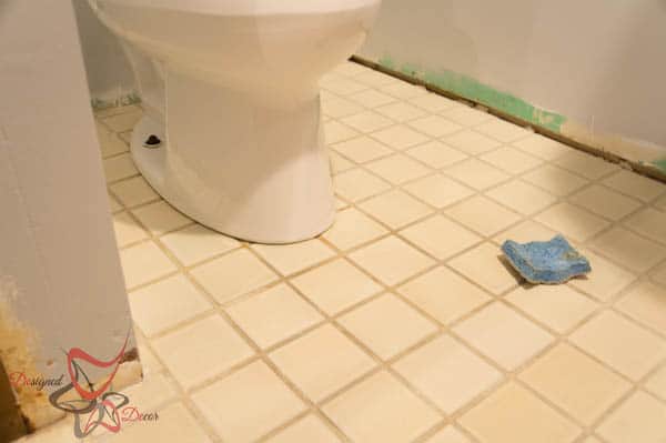 Basement Bathroom-Refreshing grout lines on the bathroom floor