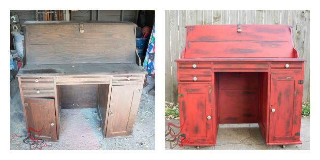 Vintage desk makeover with an image of the Before and After