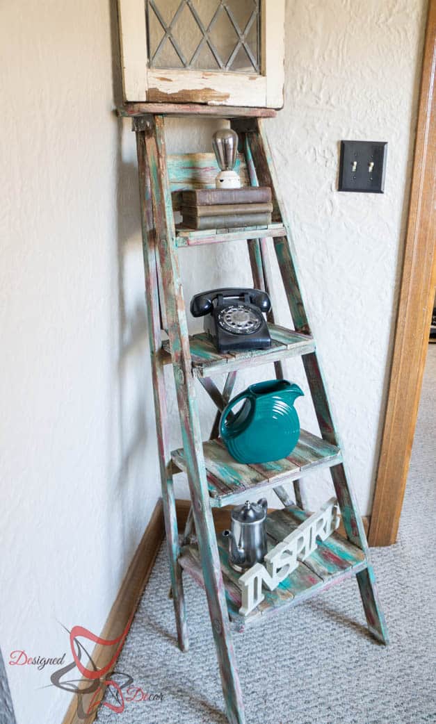 Vintage Old Wood Step Ladder - distressed with paint splatter