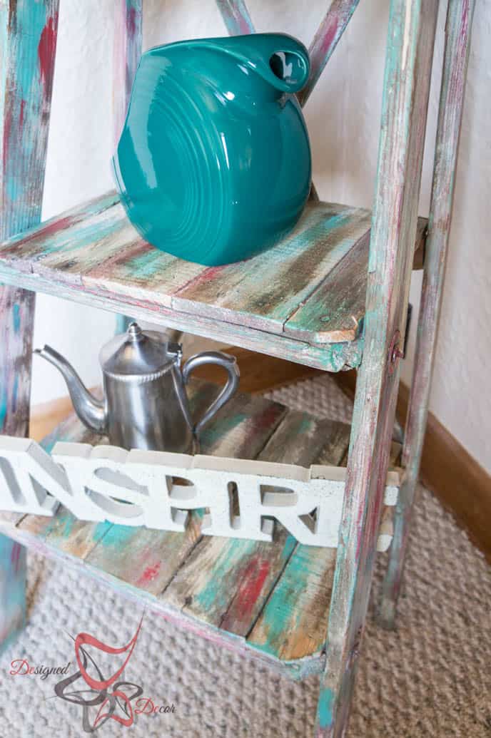 Vintage Old Wood Step Ladder - distressed with paint splatter