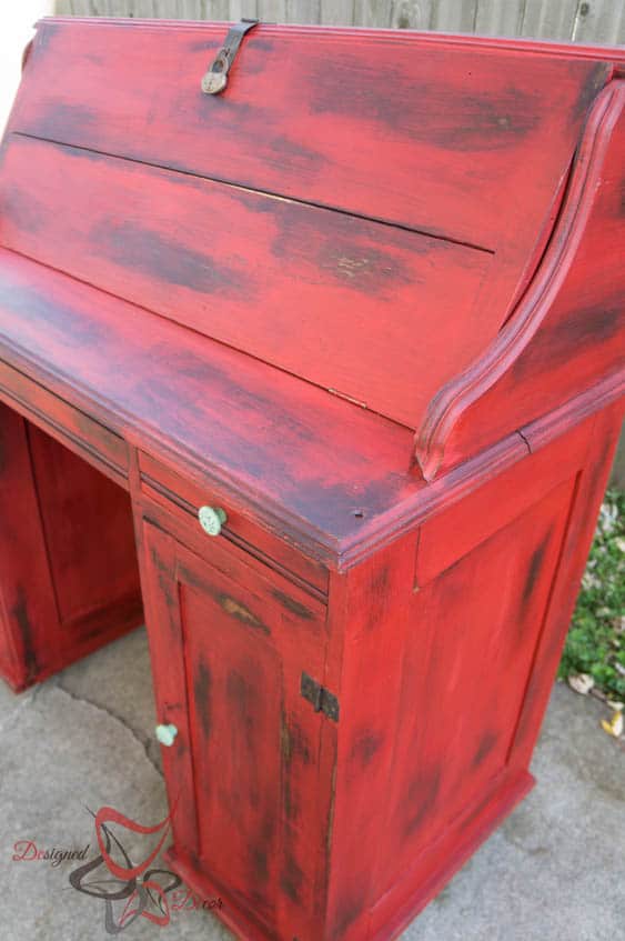 image of a antique desk painted, Distressed, and washed with stain