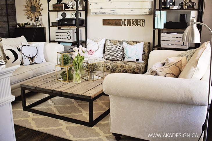 rustic-living-room-trellis-rug-industrial-shelves
