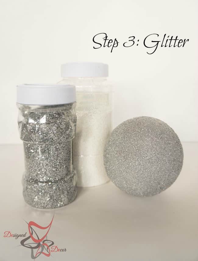 DIY-Glitter Styrofoam Ball Christmas Ornaments-Christmas Decorating on a budget - step 3