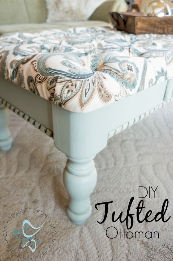 Learn to make a Diy-Tufted-Ottoman-repurposed-Coffee Table-chalk painted- 