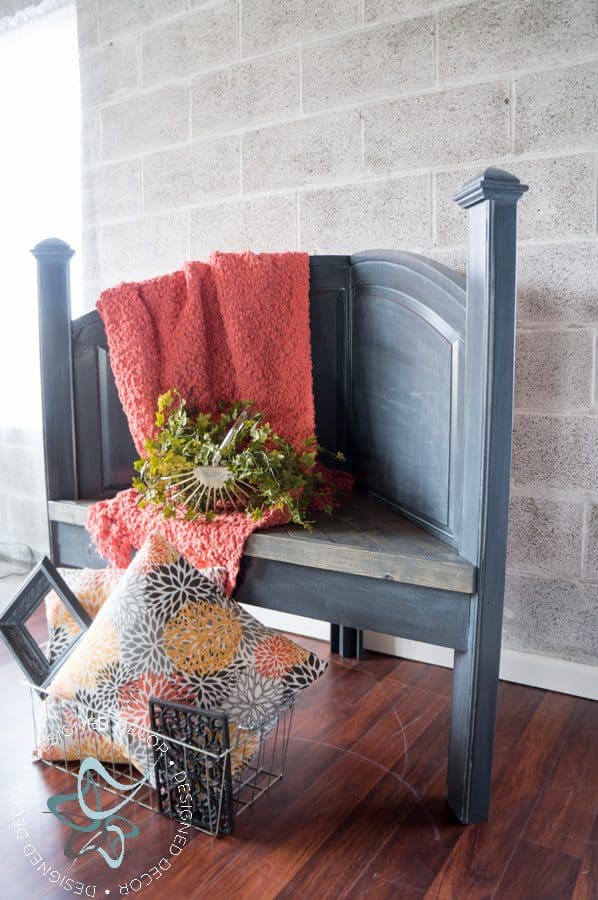 Headboard corner bench painted in gray paint