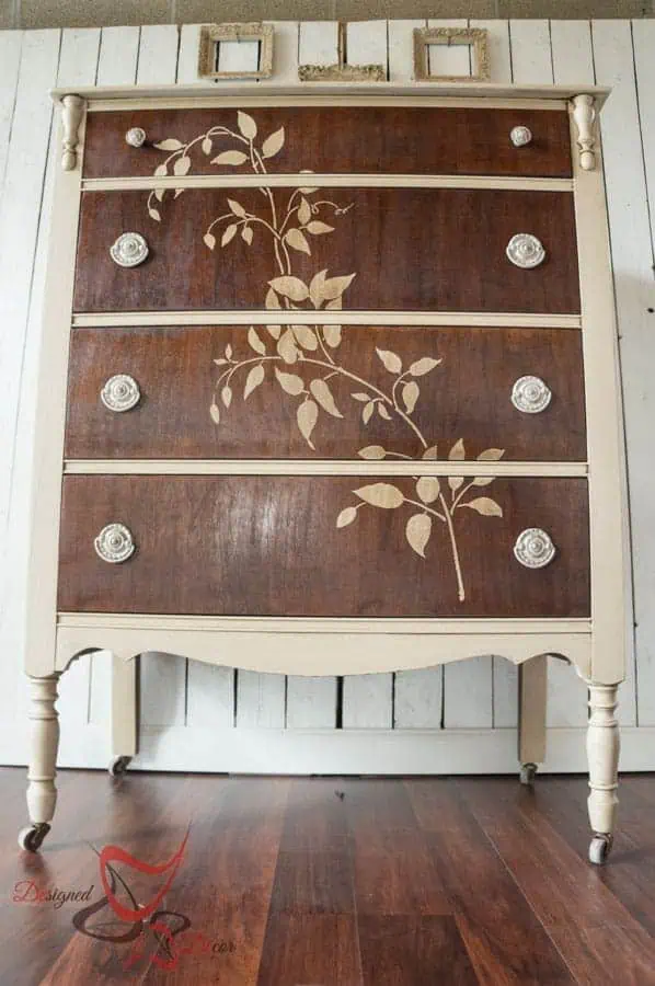 How to Stencil on wood - Dresser- clematis stencil How to Stencil on wood - Dresser