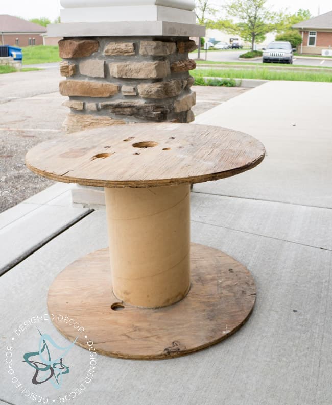 Cable spool repurposed as tables and chairs, house and garden furniture.