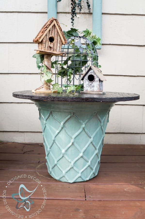 ceramic planter turned into a side table