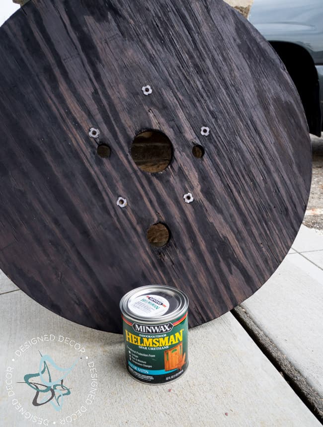 staining the wood on spool