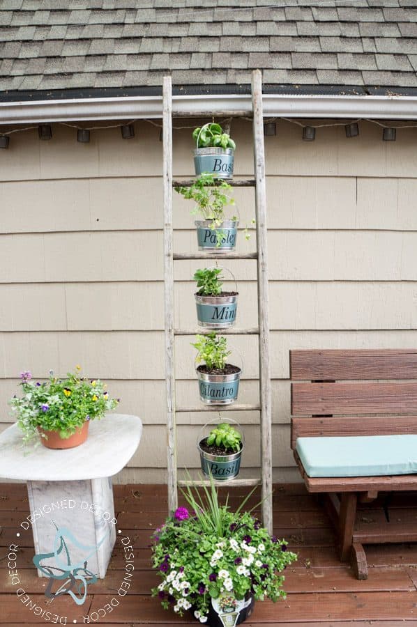 Vertical Herb Garden by using a Repurposed Ladder