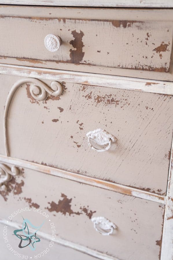 close up of a dresser using milk paint