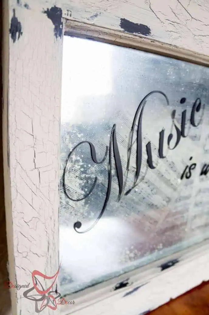 crackle paint technique Repurposed Window-Wall Decor-Music Quote-Decoupage-14