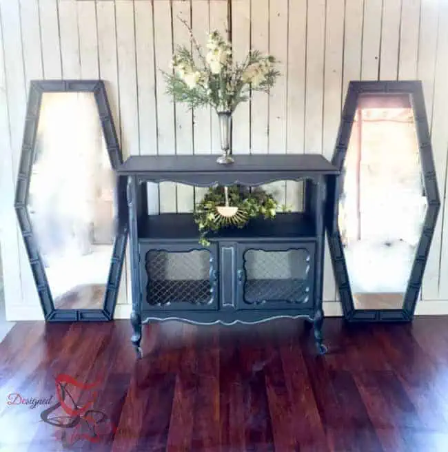 A beautiful drop leaf server painted in metallic black pearl by Modern Masters-www.designeddecor.com black-server-buffet-1-of-6