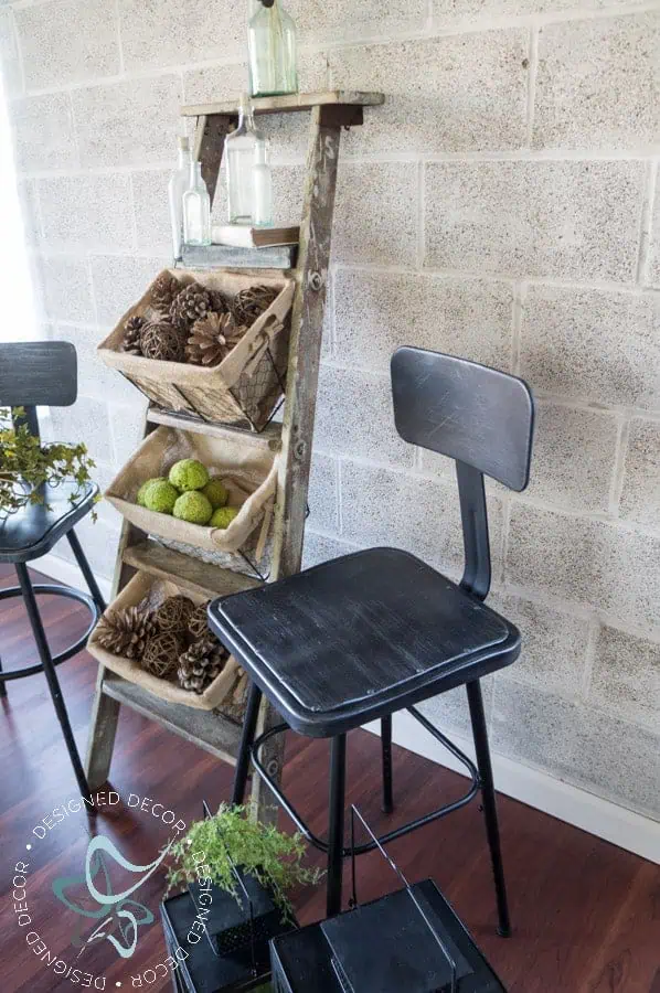 wire-basket-ladder-repurposed-leaning-home-decor-storage- wire-basket-ladder-repurposed-leaning-home-decor-storage-6