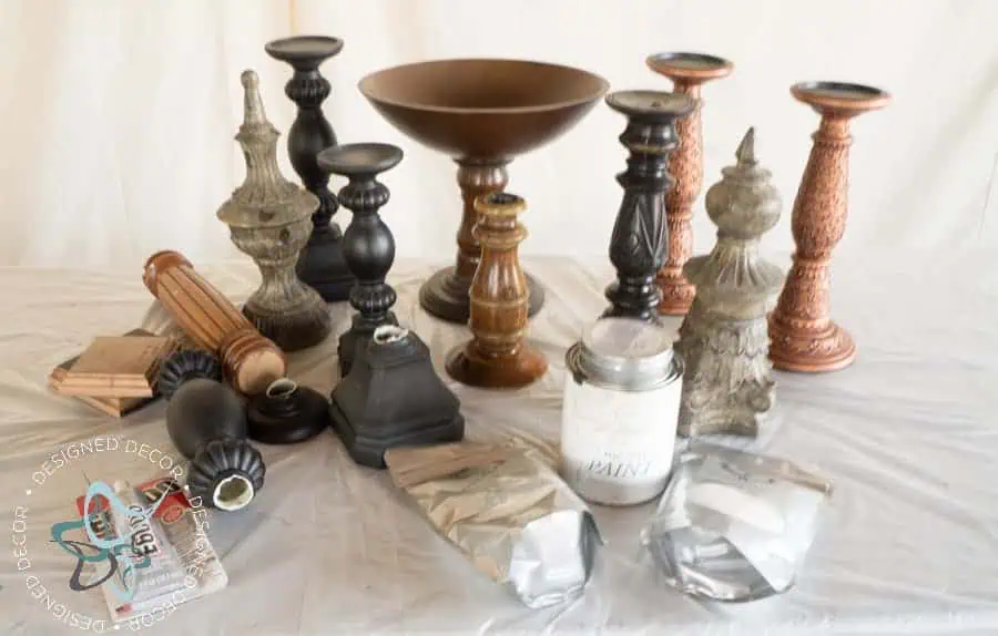 before-diy-aged-layered-painted-candlesticks- thrift decor project wood candlesticks