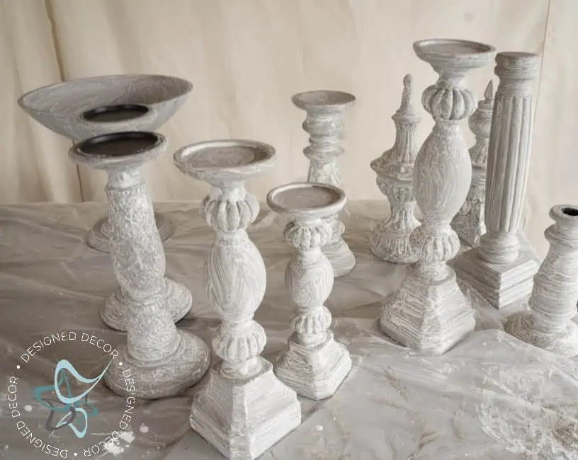 diy-aged-layered-painted-candlesticks-Amy Howard-Cracked Gesso painted candlesticks