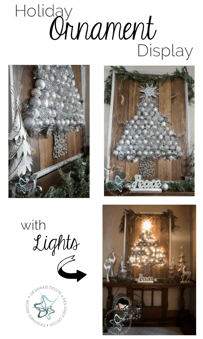 Come see how to make this Holiday Ornament Display- #DIHWorkshops #HomeDepot #sponsored -www.designeddecor.com holiday-ornament-display