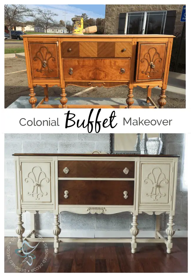 Colonial Revival Buffet Makeover using General Finishes - www.designeddecor.com colonial-buffet-makeover