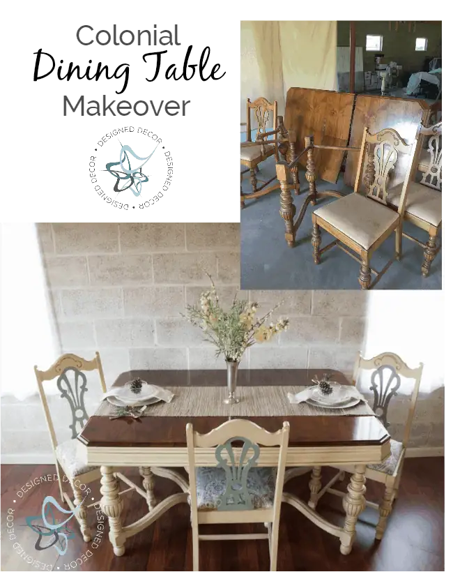 Colonial Revival Dining Table Makeover- General Finishes - Fabric.com - www.designeddecor.com colonial-dining-table-makeover-before-and-after