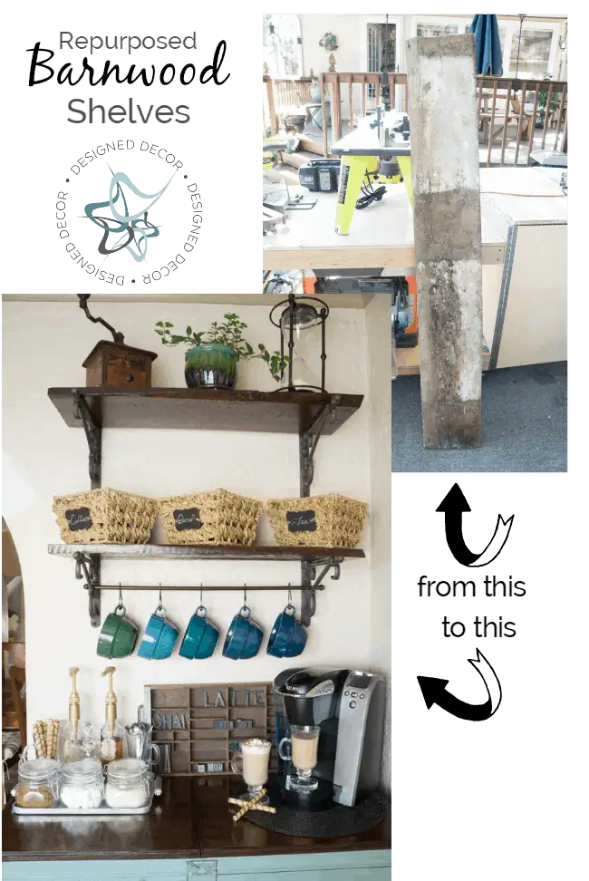 From old barn wood to Designer Repurposed Barn wood Shelves - www.designeddecor.com DIY-Repurposed-Barnwood-Shelves-Designed Decor