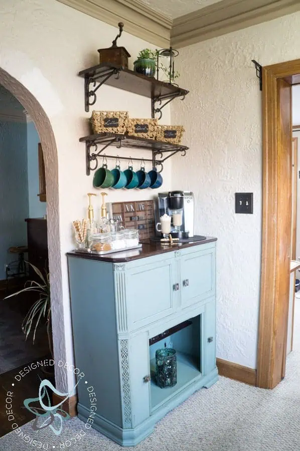 repurposed-radio-cabinet-coffee-bar-drink-station- www.designeddecor.com repurposed-radio-cabinet-coffee-bar-drink-station-11