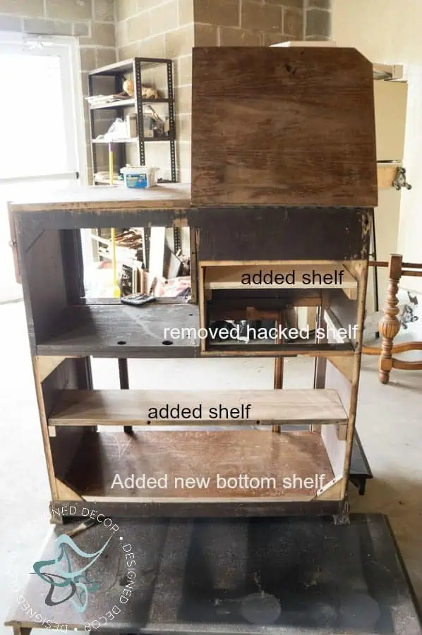 repurposed-radio-cabinet-coffee-bar- adding shelves repurposed-radio-cabinet-coffee-bar-drink-station-adding-shelves