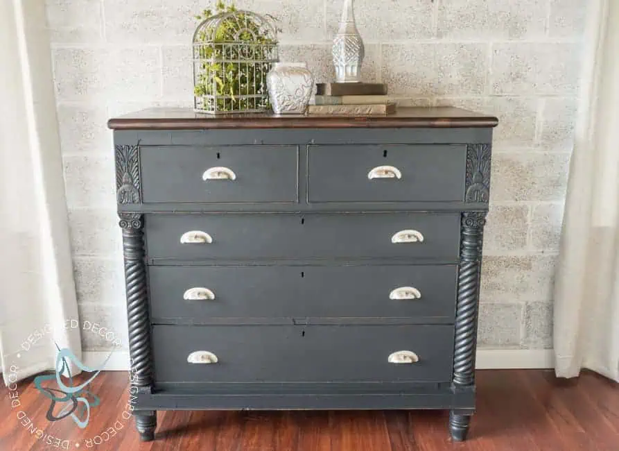 Carved-Empire-Dresser- Painted Furniture- Refinished with Amy Howard One step Paint- www.designeddecor.com Carved Empire Dresser-Rustic Glam-4