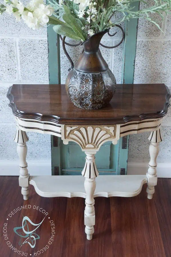 scalloped-half-accent-table-makeover- Designed Decor Half-Accent-Table-Wagner-Heat Gun- painted-furniture-3