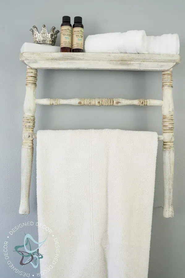 Repurposed-Chair-wall-shelf- Amy Howard Paints Repurposed Chair Shelf-Towel Holder-11