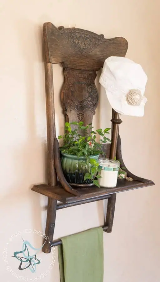 repurposed-chair-shelf- Designed Decor Repurposed Chair Shelf-Towel Holder--5