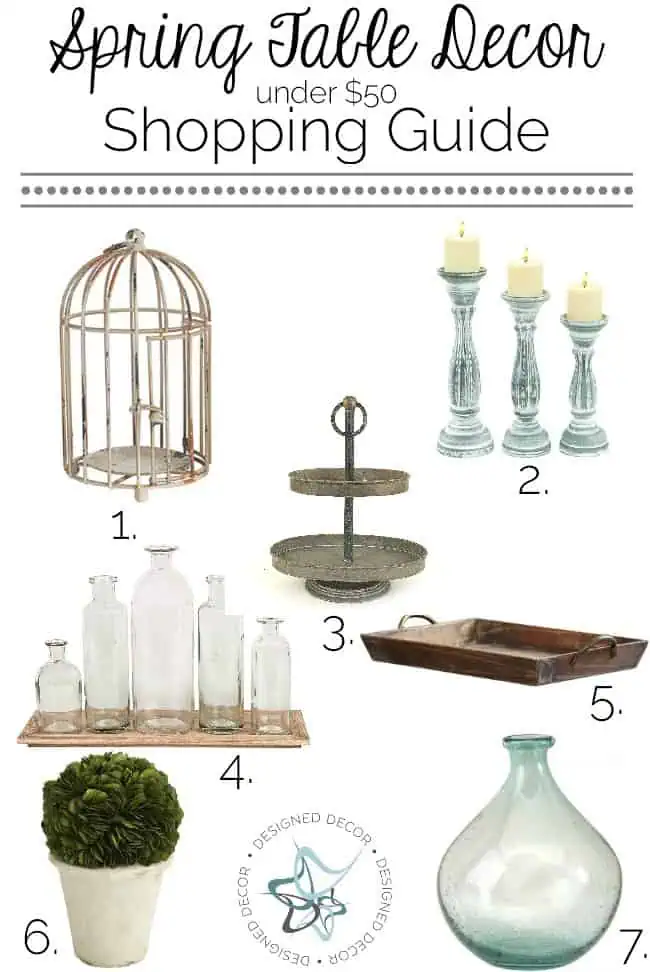 Spring Table Decor - under $50 - Shopping guide to help find your table decor needs- www.designeddecor.com Spring Table Decor