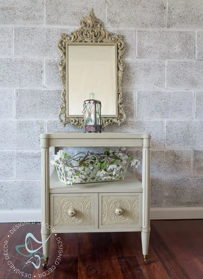 side table makeover using textured wallpaper-designeddecor Wallpaper Side Table-painted in cream