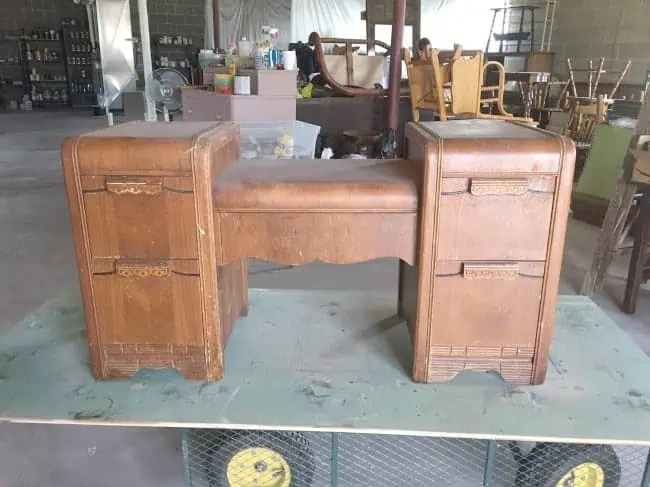 vanity transformed into nightstands-before vintage waterfall vanity