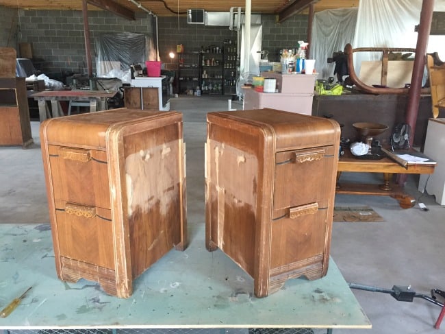 vintage waterfall vanity taken apart to make nightstands