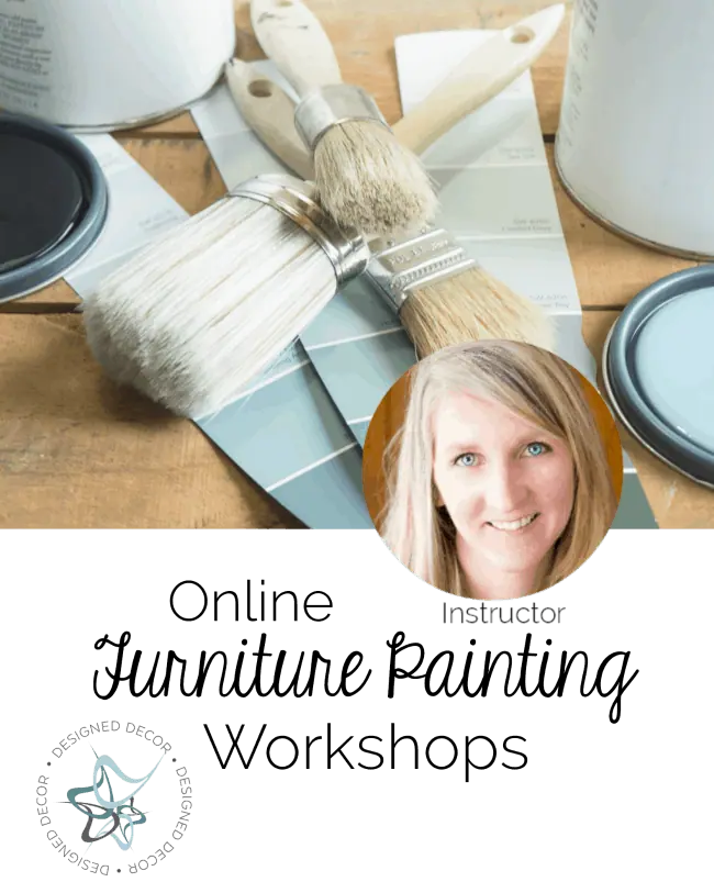 Online Furniture Painting Workshops- learn the basics of painting furniture to more advanced finishes and techniques - Designed Decor graphic for online furniture painting workshops